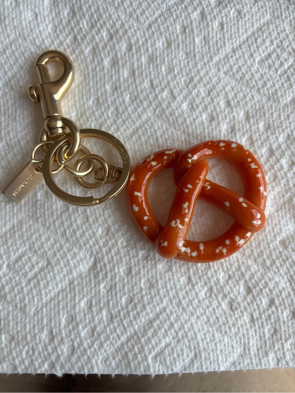 Coach Gold Hardware Pretzel Keychain - Orange BNOT